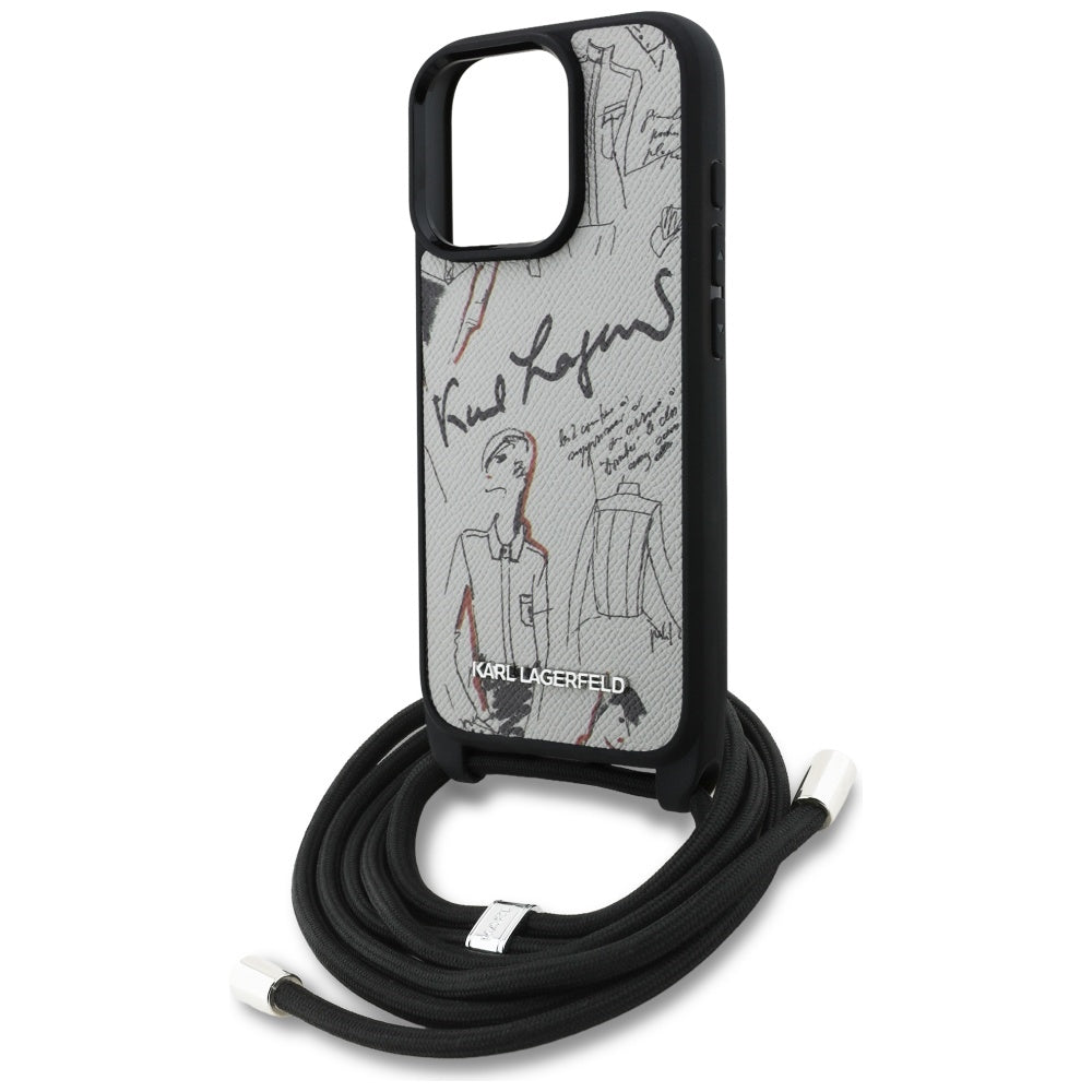 Karl Lagerfeld Crossbody Grained Pattern & Logo Case for iPhone 16 Pro - Gray