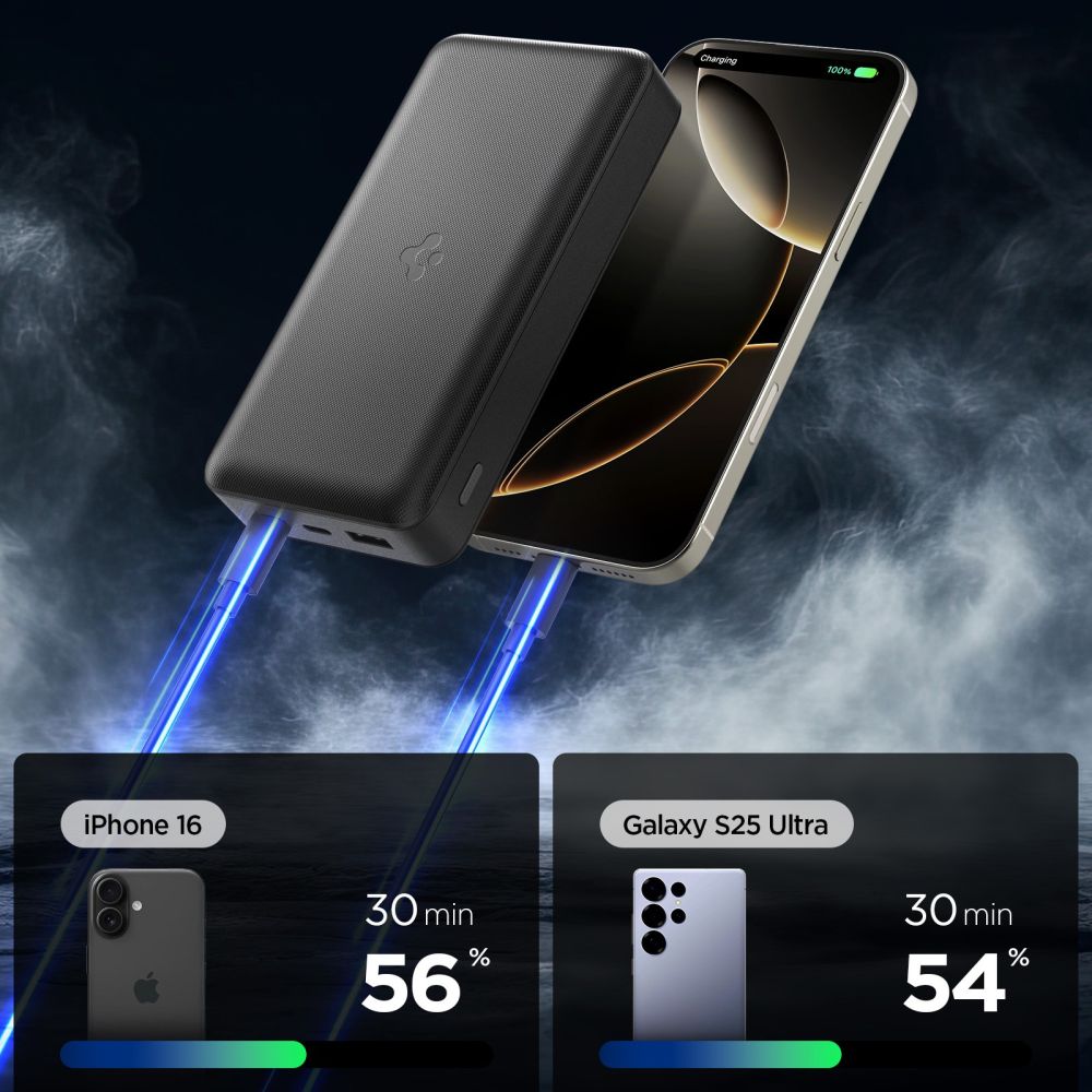 Spigen EA3030 30000mAh 30W Power Bank - sort