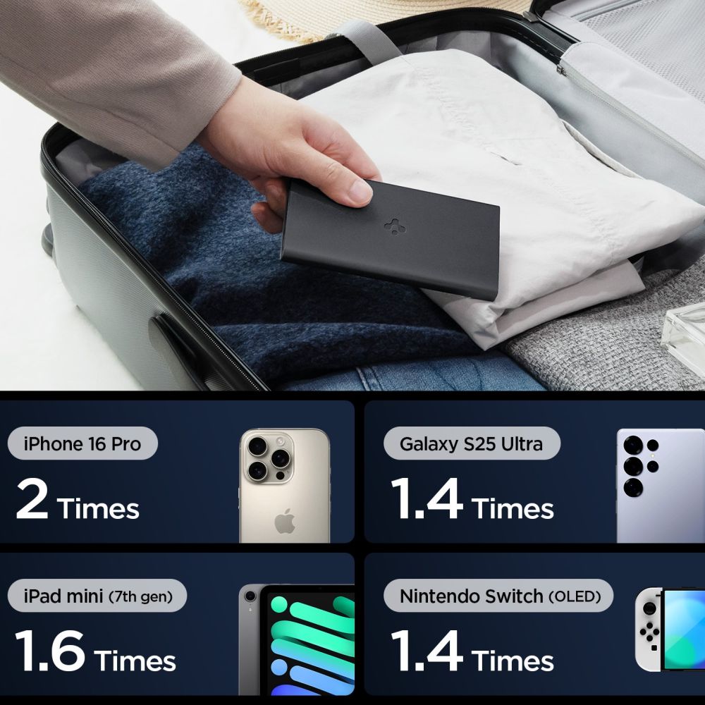 Spigen Essential EA2210 Power Bank 10000 mAh 22.5W - sort