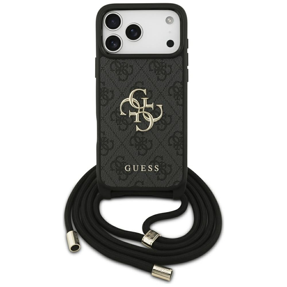 Guess 4G Big Logo Cord Stap Crossbody Case til iPhone 17 Pro Max - sort