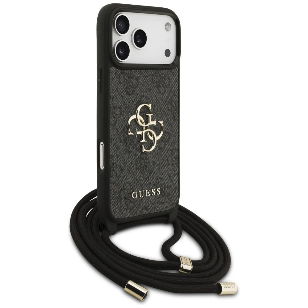 Guess 4G Big Logo Cord Stap Crossbody Case til iPhone 17 Pro Max - sort