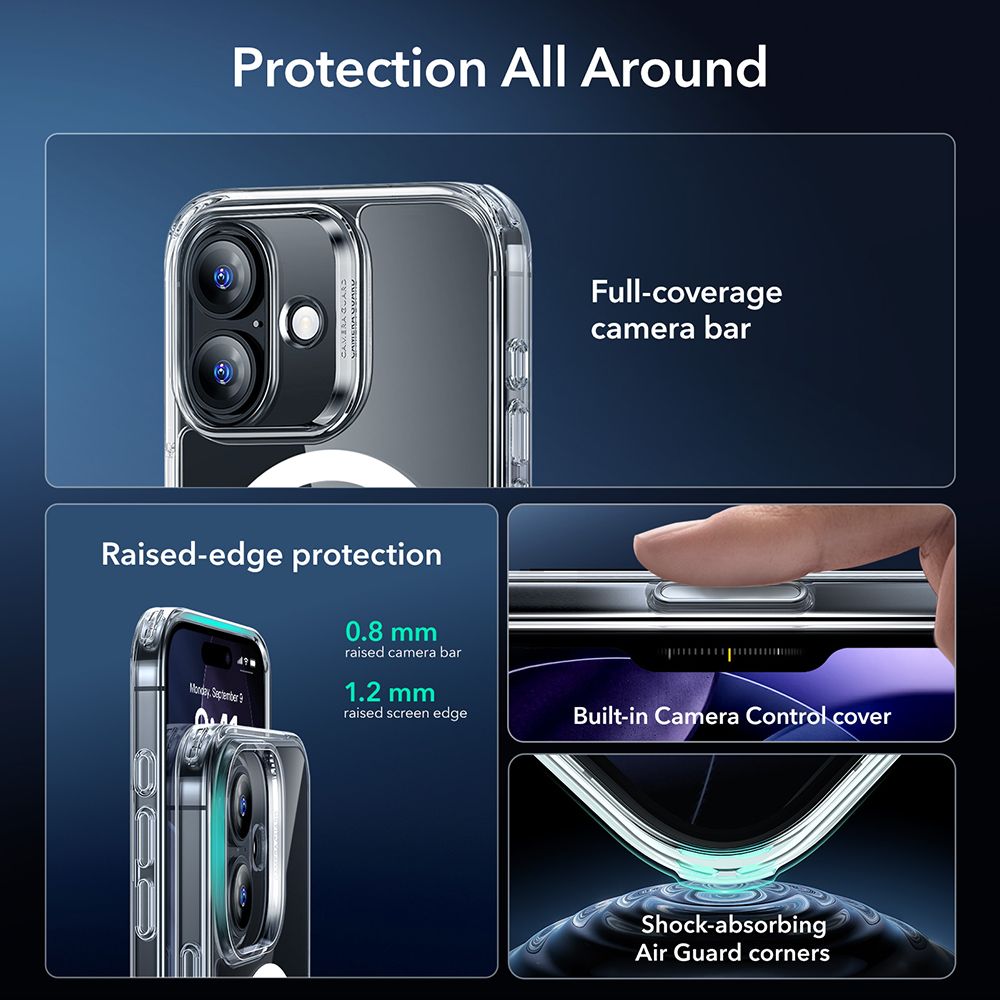 ESR Classic Hybrid MagSafe + tempereret glas sæt til iPhone 17 - Clear