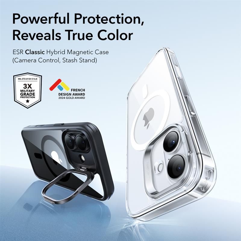 ESR Classic Hybrid Kickstand MagSafe Case til iPhone 17 - Clear Black