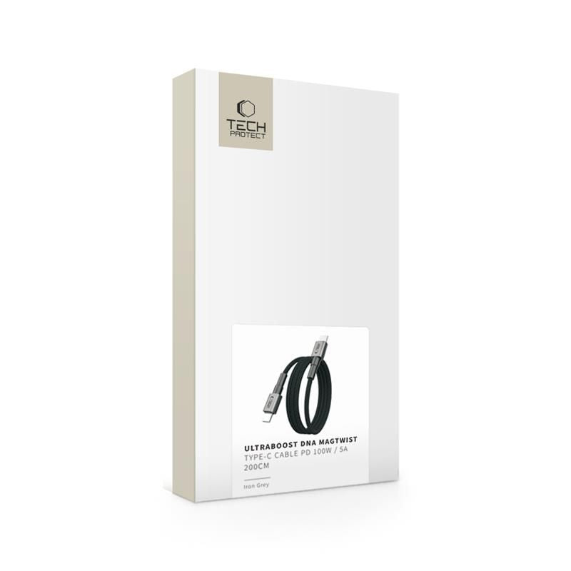 Tech-Protect Ultraboost DNA MagTwist USB-C PD-kabel 100W / 5A 200 cm - Grå