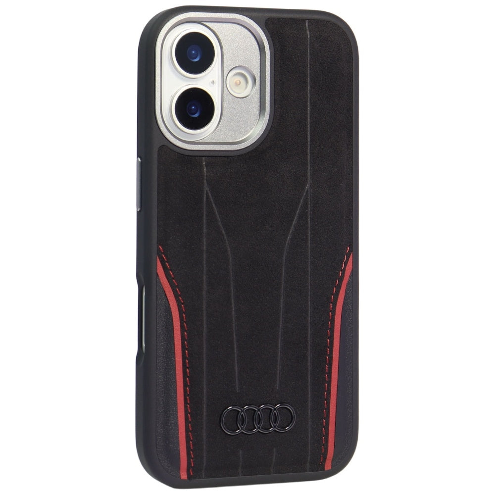 Audi R8 ægte læder MagSafe Case til iPhone 17 - sort og rød