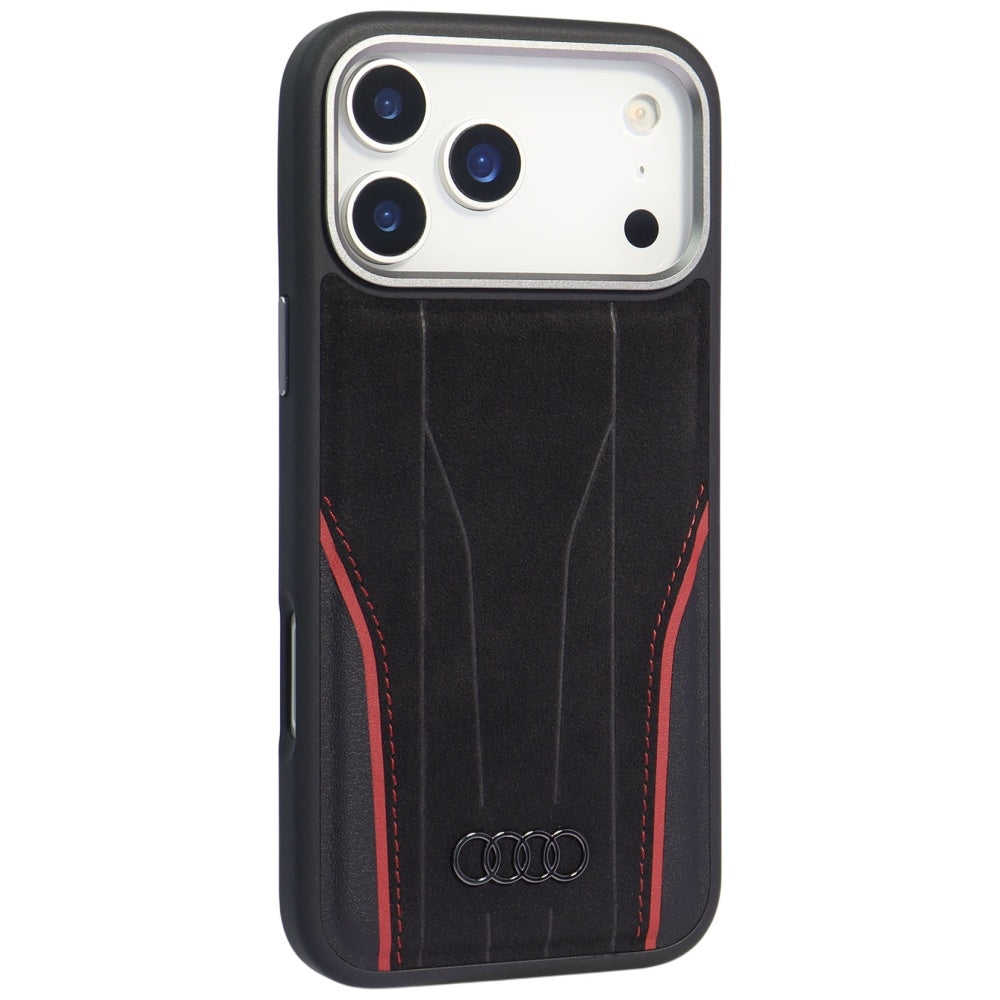Audi R8 ægte læder MagSafe Case til iPhone 17 Pro Max - sort og rød