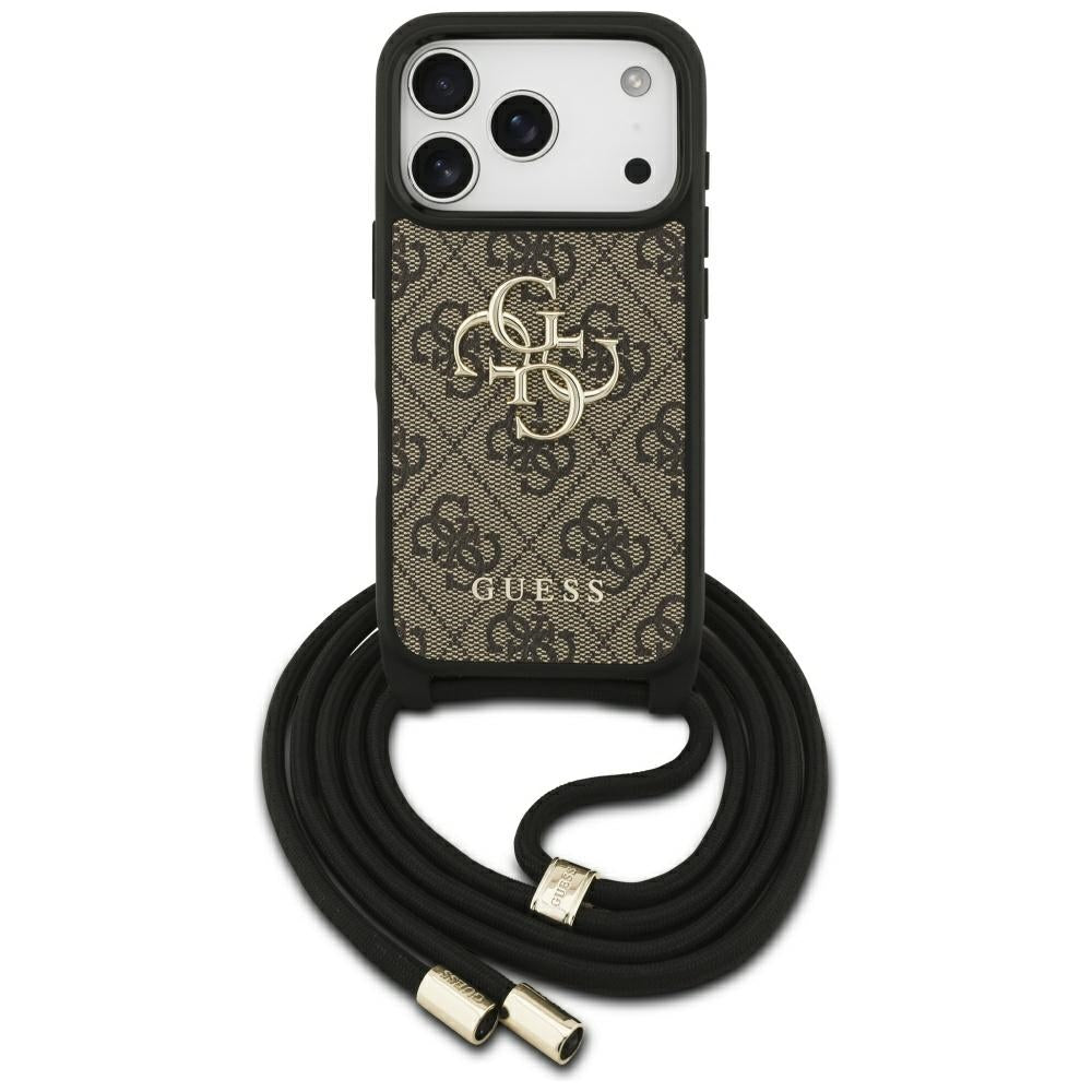 Guess 4G Big Logo Cord Stap Crossbody Case til iPhone 17 Pro - Brunt