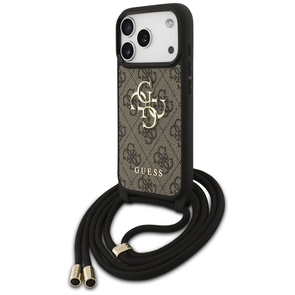 Guess 4G Big Logo Cord Stap Crossbody Case til iPhone 17 Pro - Brunt