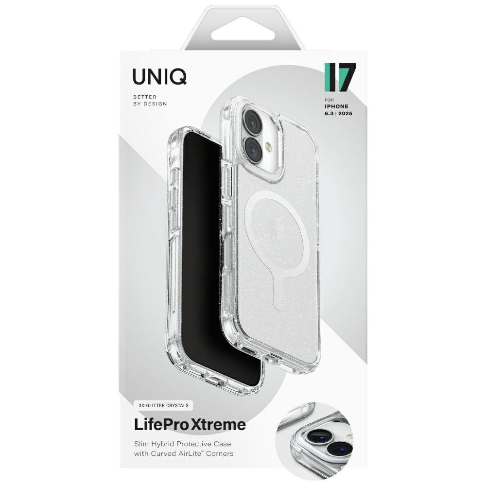 Uniq LifePro Xtreme Magclick opladningsfoder til iPhone 17 - Glitter-transparent