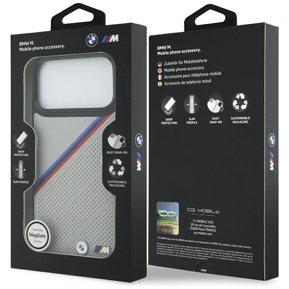 BMW M Tricolor Metal Logo MagSafe Case til iPhone 17 Pro Max - Grå