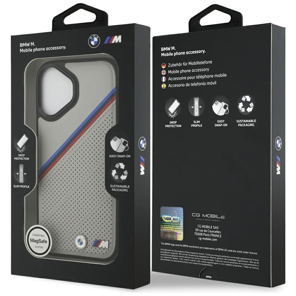 BMW M Tricolor Metal Logo MagSafe Case til iPhone 17 - Grå