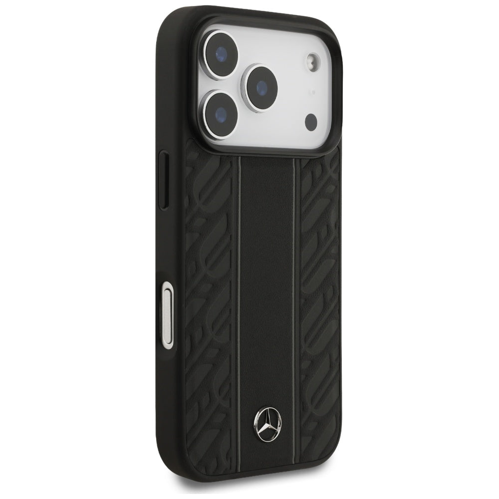 Mercedes Leather Laurel Leaves Stripes MagSafe Case for iPhone 17 Pro - Black