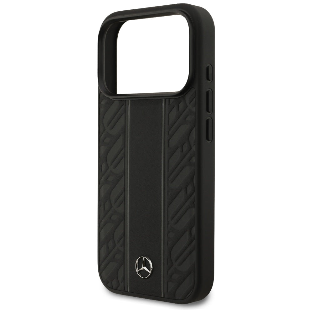 Mercedes Leather Laurel Leaves Stripes MagSafe Case for iPhone 17 Pro - Black