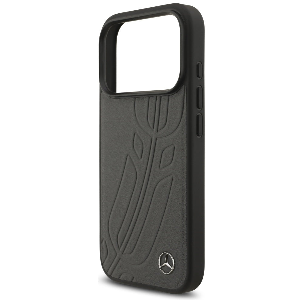 Mercedes Leather Large Laurel Leave MagSafe Case for iPhone 17 Pro - Black and Gray