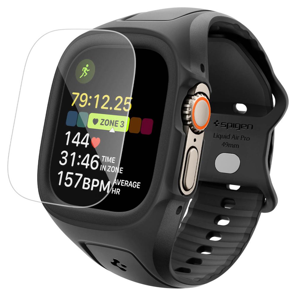 Spigen Liquid Air Pro & Hærdet Glas Til Apple Watch Ultra 1 / 2 / 3 / 4 (49 Mm) Sort