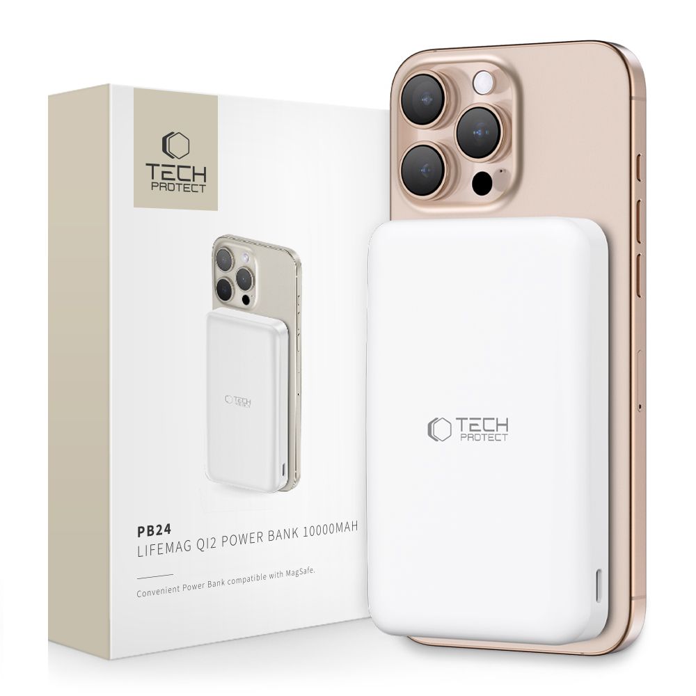 Tech Protect Pb24 Lifemag Qi2 Magsafe Powerbank 10000 M Ah Hvid