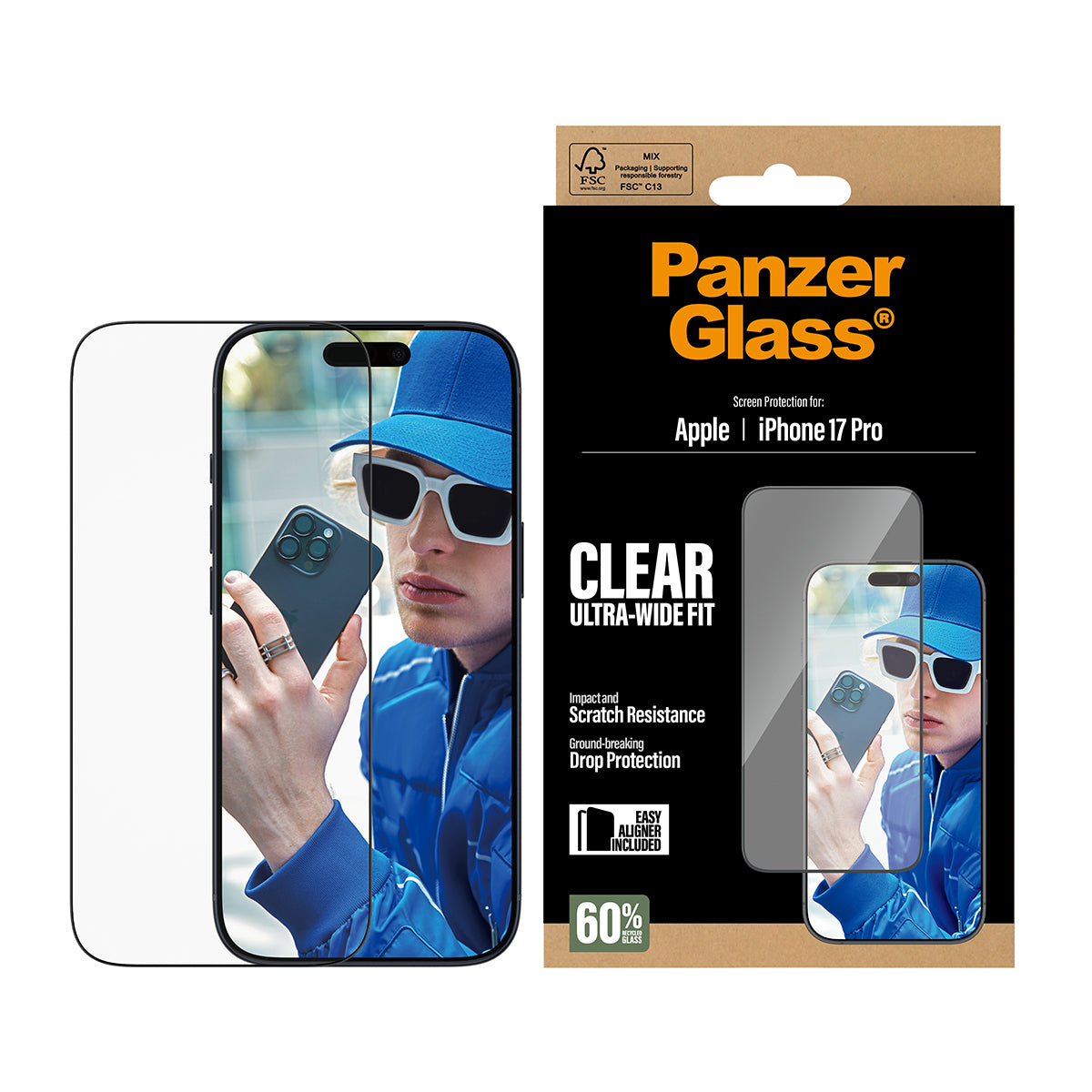 PanzerGlass ® Skærmbeskyttelse iPhone 17 Pro | Ultra-Wide Fit m. EasyAligner