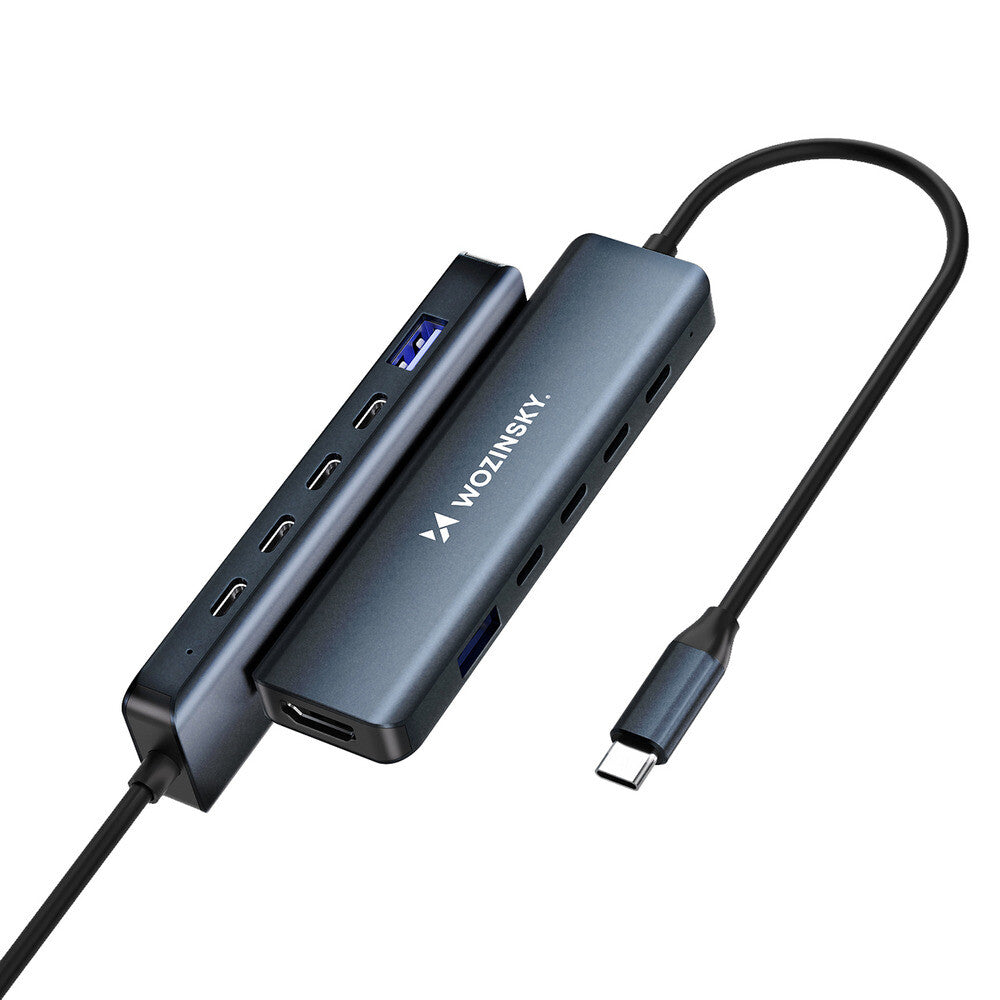 USB-C 6 i 1 Hub Wozinsky WHBC10Y4S Multifunktionel, Aluminium, med 25 cm Kabel - Grå