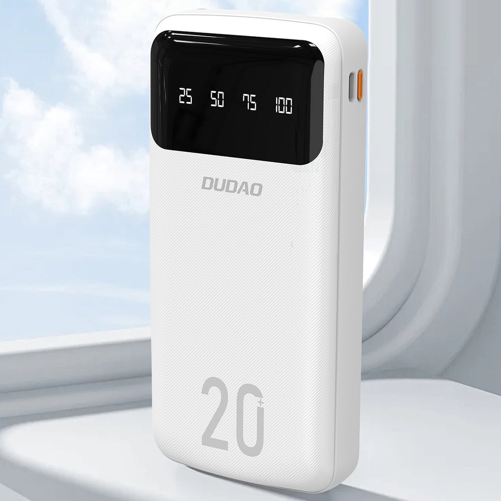 Dudao store powerbank med 3 indbyggede kabler 20000mAh USB Type C + micro USB + Lightning white (Dudao K6Pro +)