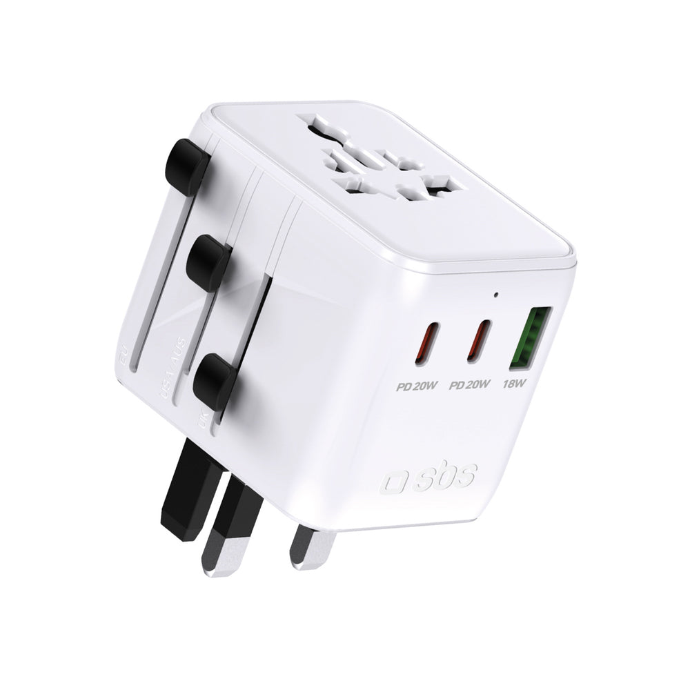 SBS Travel Adapter 2xUSB-C 1xUSB-A Universal - White