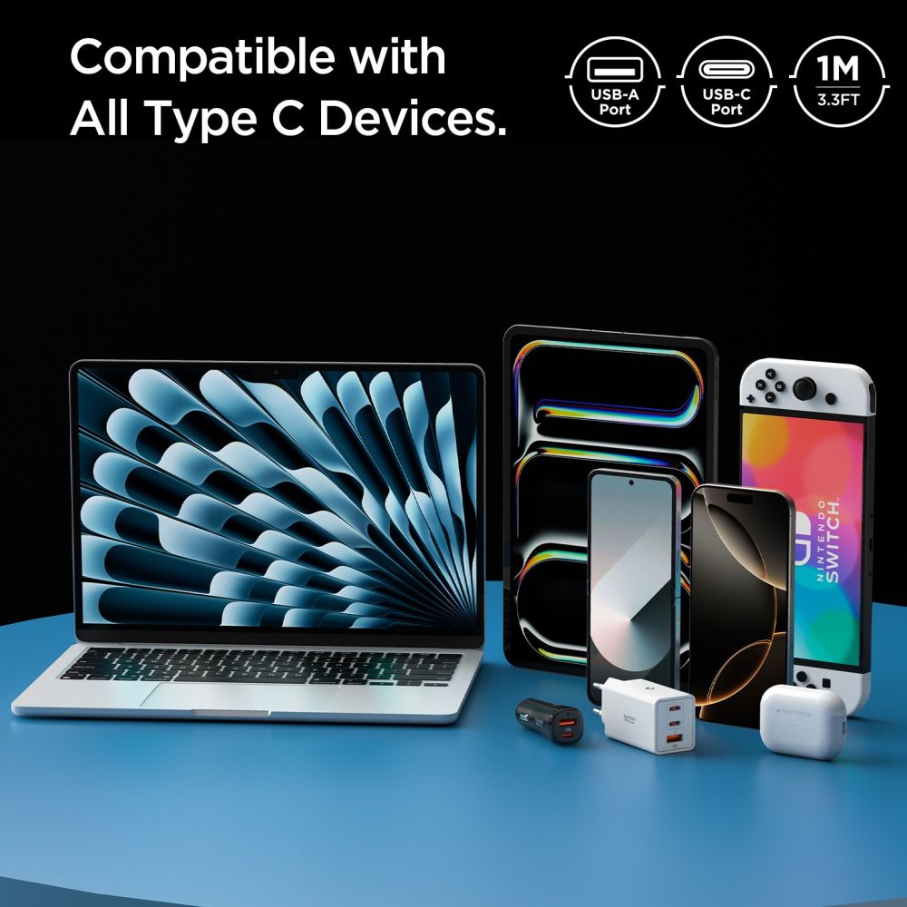 Spigen EB6010AC USB-A / USB-C 60W Cable 100 cm - White