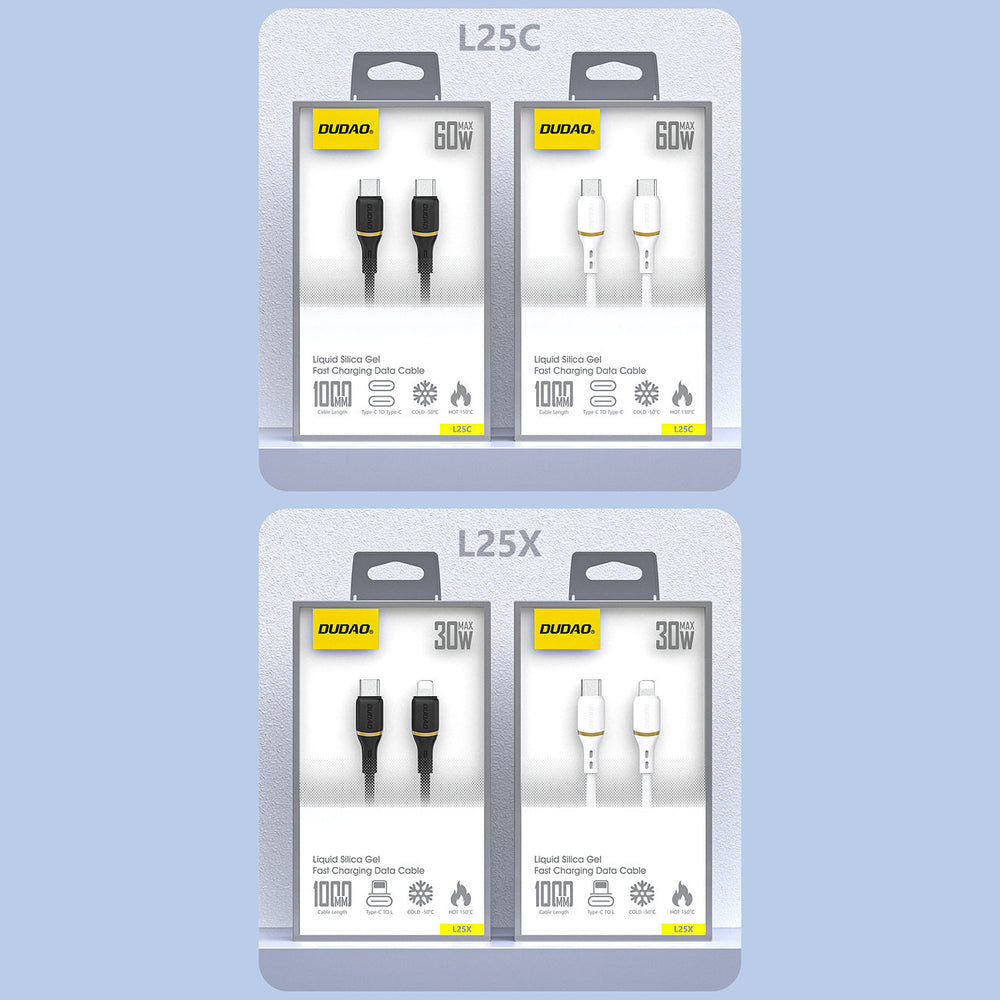 Dudao L25C USB-C - USB-C silikonkabel 60W 1m - hvid