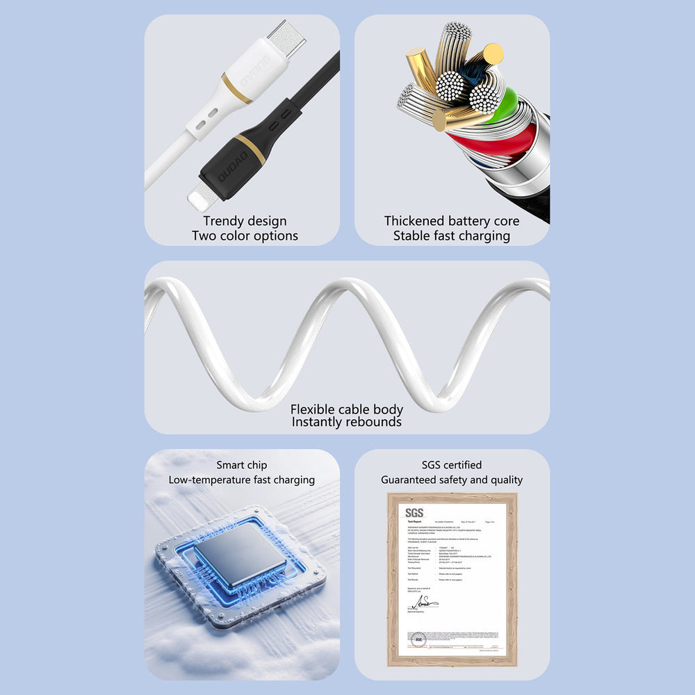 Dudao L25T USB-A-USB-C-silikonkabel 5A 1m - hvid