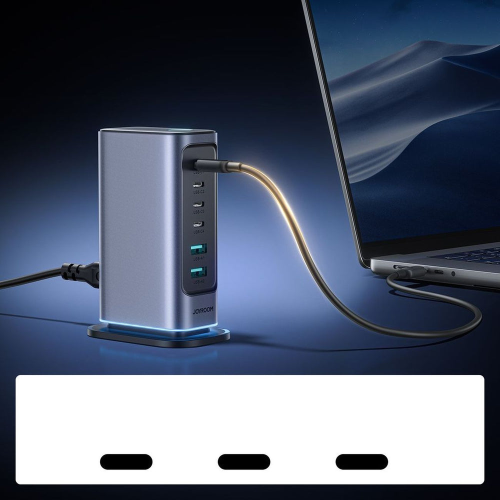 Joyroom JR-TCM02 GaN 65W oplader opladningsstation 4xUSB-C 2xUSB-A UK plug - grå
