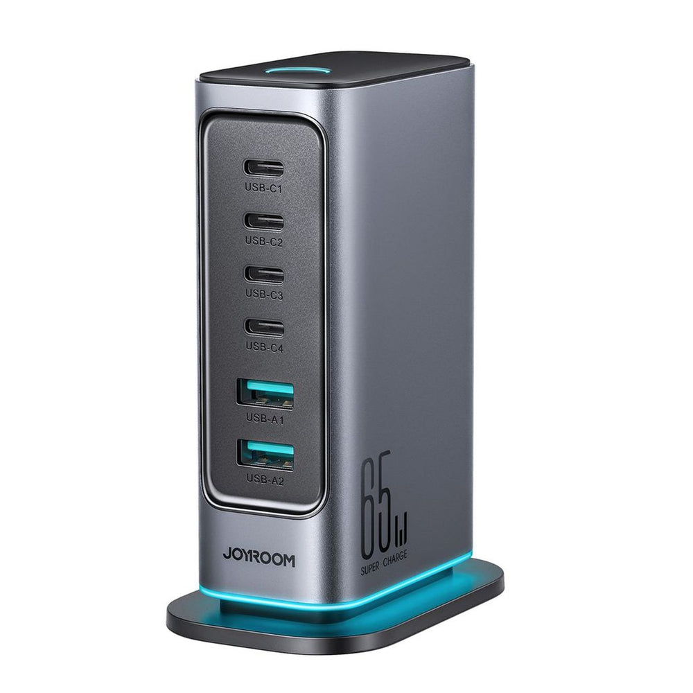 Joyroom JR-TCM02 GaN 65W oplader opladningsstation 4xUSB-C 2xUSB-A UK plug - grå