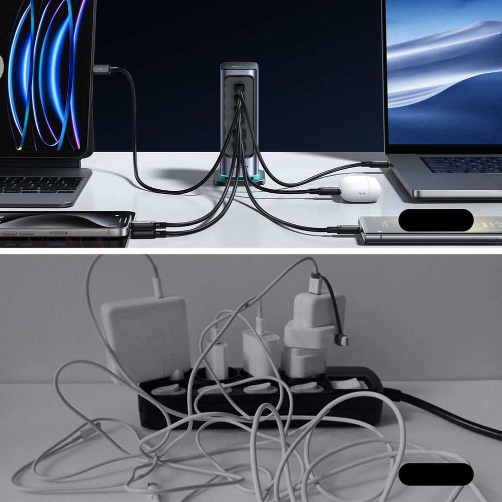 Joyroom JR-TCM02 GaN 65W oplader opladningsstation 4xUSB-C 2xUSB-A UK plug - grå