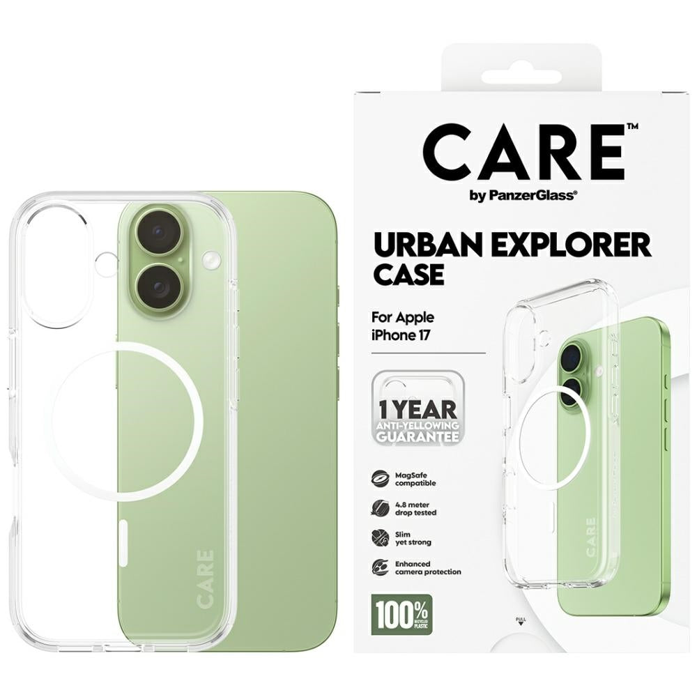 CARE af PanzerGlass Flagship Urban Explorer Case w. White MagSafe til iPhone 17 - Transparent