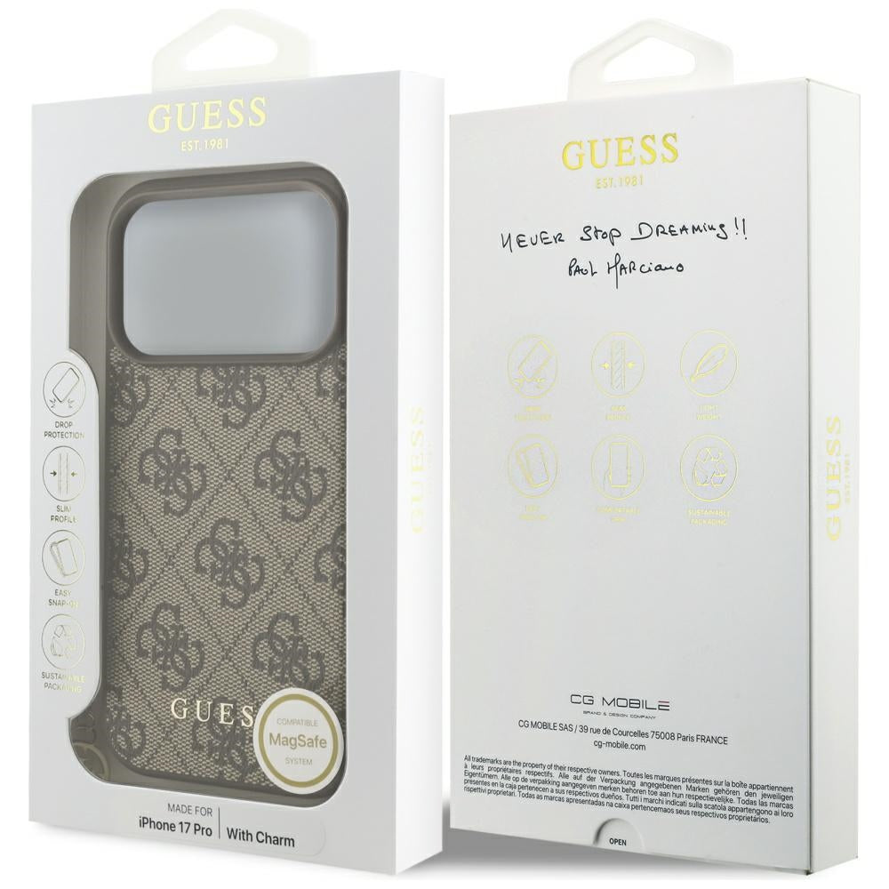 Guess 4G Charms Collection MagSafe-hylster til iPhone 17 Pro - brun