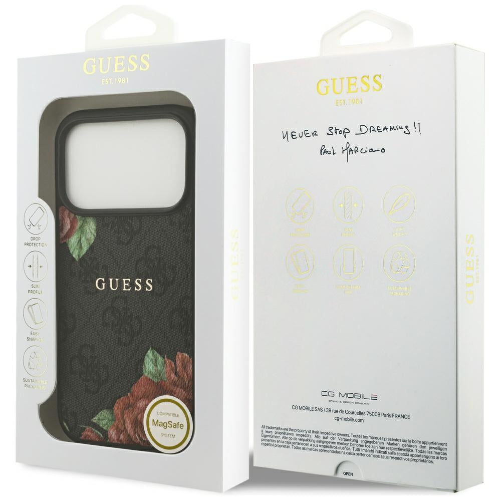 Guess 4G Flowers Print MagSafe-hylster til iPhone 17 Pro Max - sort