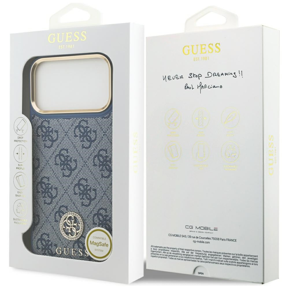 Guess 4G Strass Logo MagSafe Case til iPhone 17 Pro Max - Blå