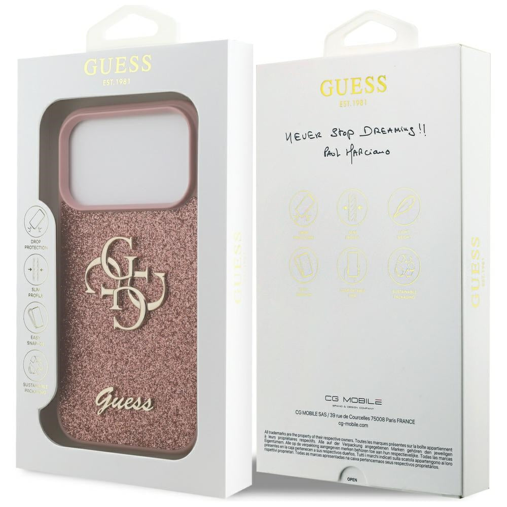 Guess Fixed Glitter Big 4G Case til iPhone 17 Pro - Pink