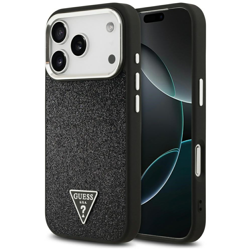 Guess Glitter Triangle Logo MagSafe Case for iPhone 17 Pro - Black
