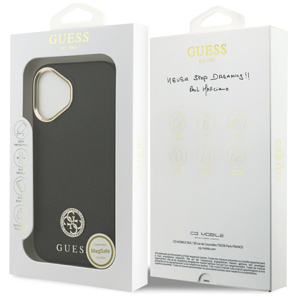 Guess Grained Strass Logo MagSafe-fodral til iPhone 17 - sort