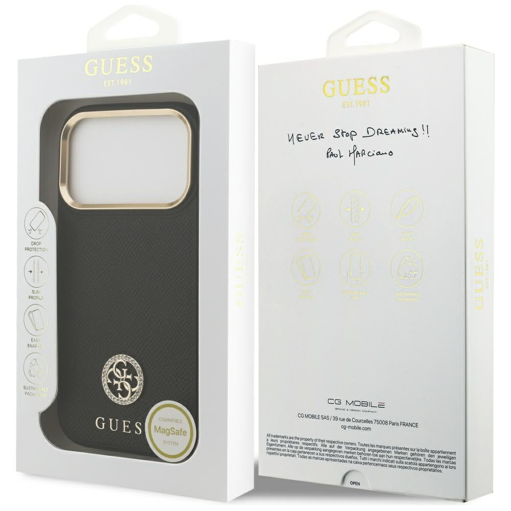 Guess Grained Strass Logo MagSafe-hylster til iPhone 17 Pro - sort