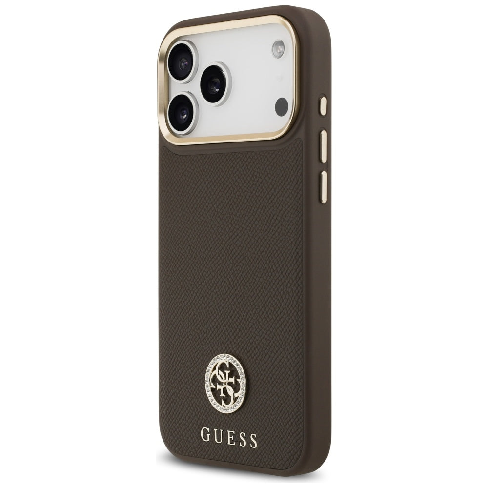 Guess Grained Strass Logo MagSafe Case til iPhone 17 Pro Max - Brunt