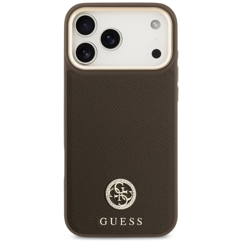 Guess Grained Strass Logo MagSafe Case til iPhone 17 Pro Max - Brunt