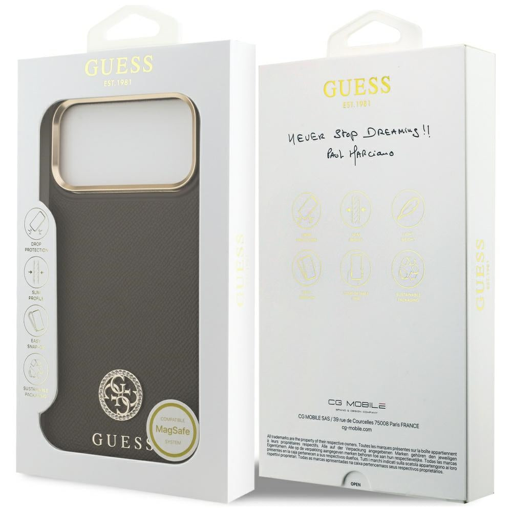 Guess Grained Strass Logo MagSafe Case til iPhone 17 Pro Max - Brunt