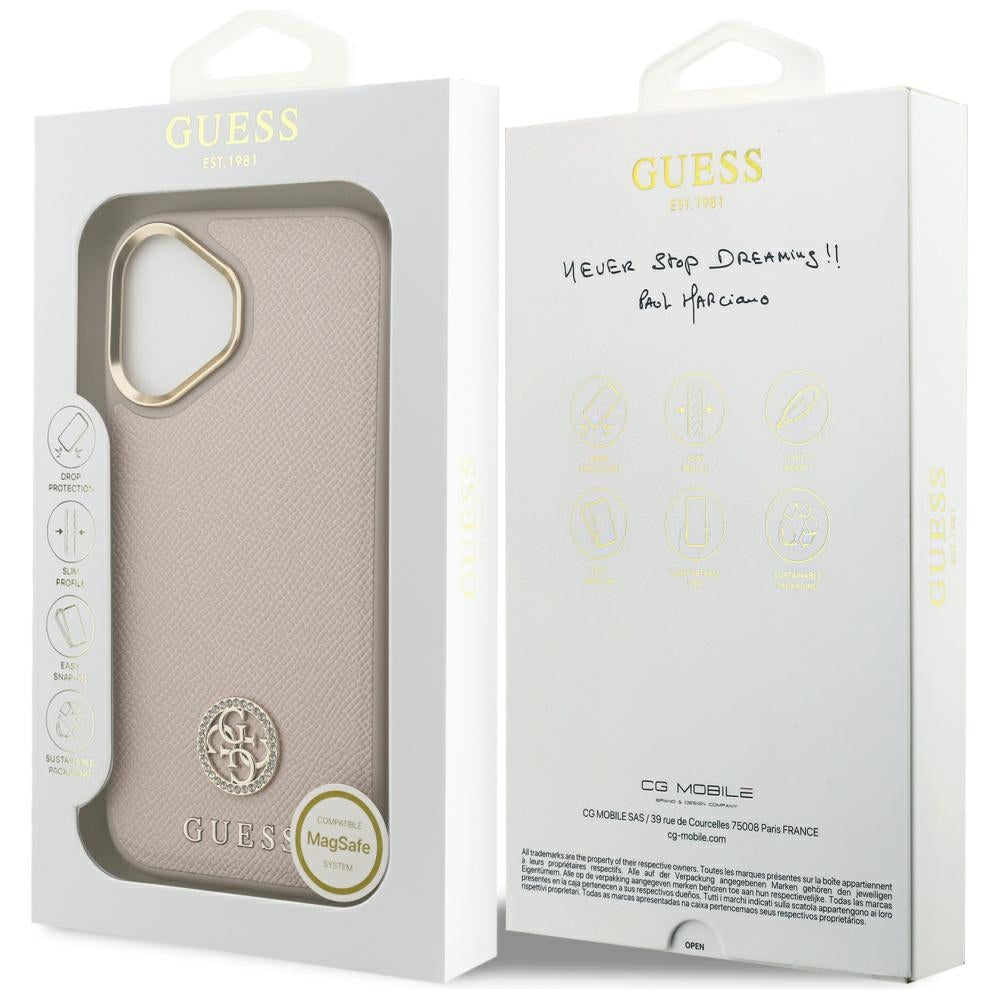 Guess Grained Strass Logo MagSafe-fodral til iPhone 17 - pink