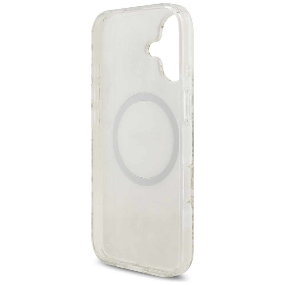 Guess IML Flowers Electro Pearl Strap MagSafe case for iPhone 17 - white
