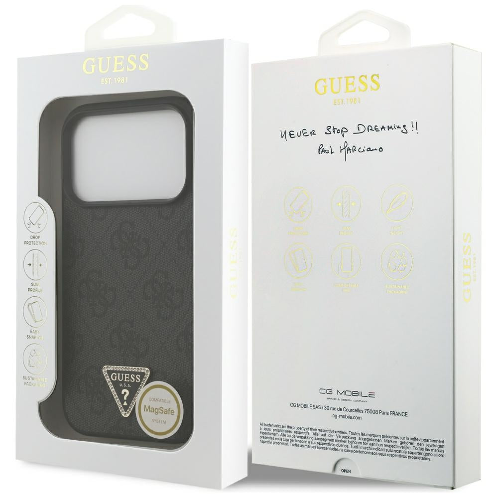 Guess læder 4G Triangle Strass MagSafe Case til iPhone 17 Pro - sort