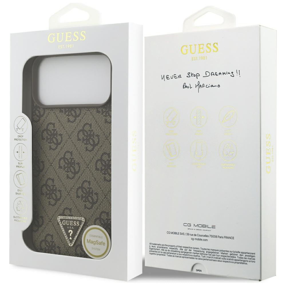 Guess læder 4G Triangle Strass MagSafe Case til iPhone 17 Pro Max - Brunt