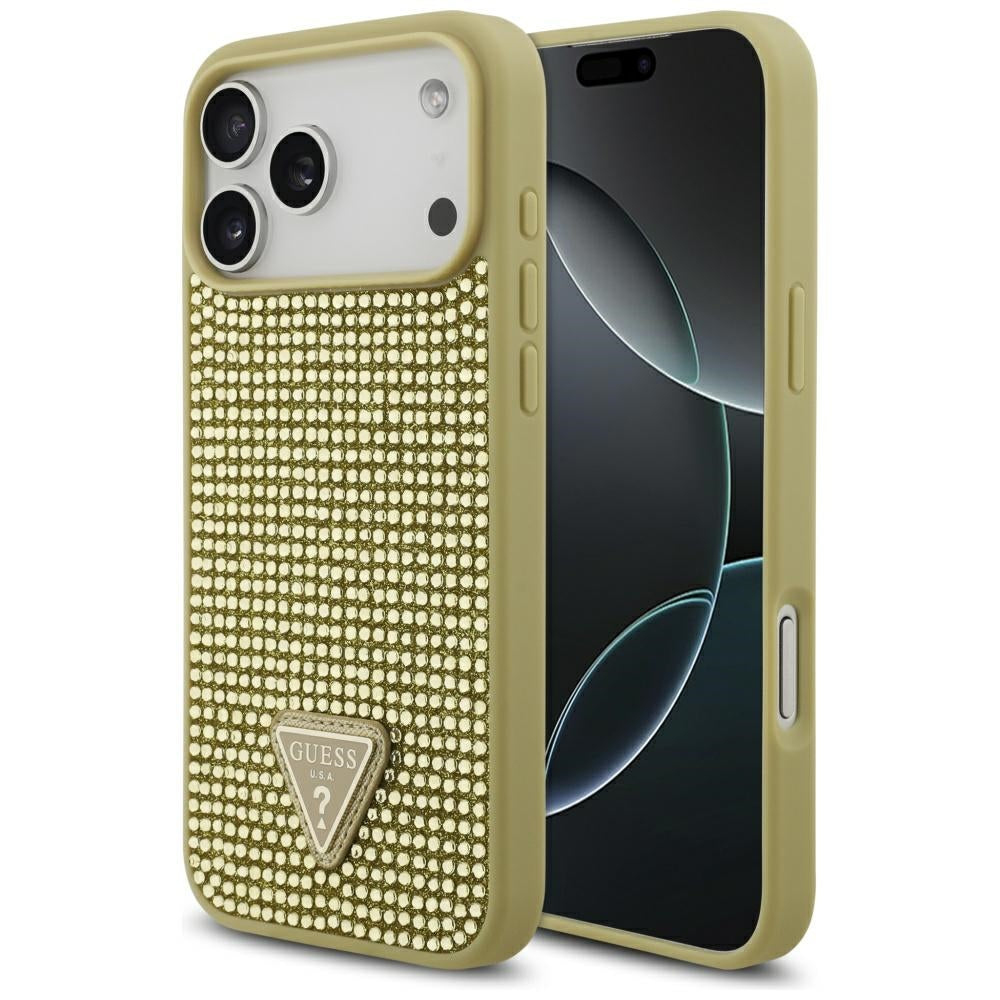 Guess Rhinestone Triangle Logo Case til iPhone 17 Pro Max - Guld