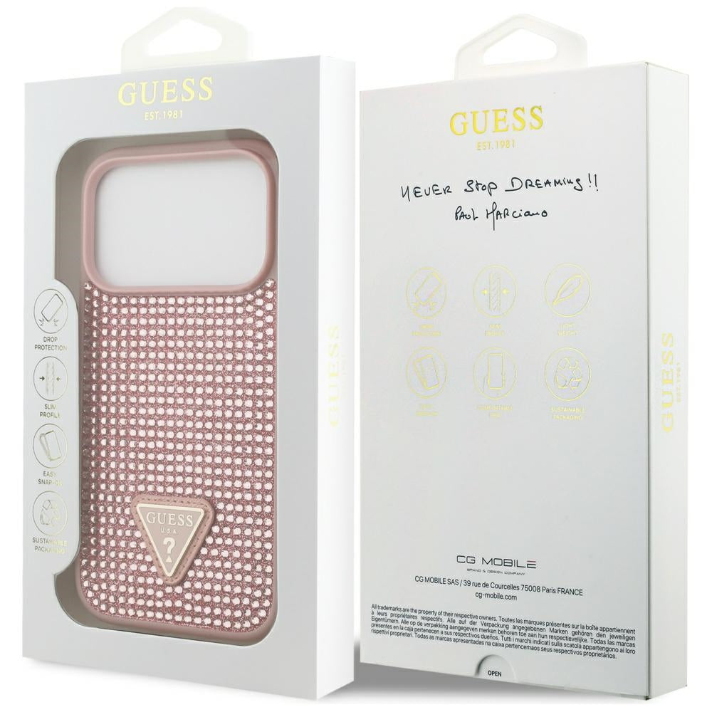 Gæt Rhinestone Triangle Logo iPhone 17 Pro Case - Pink