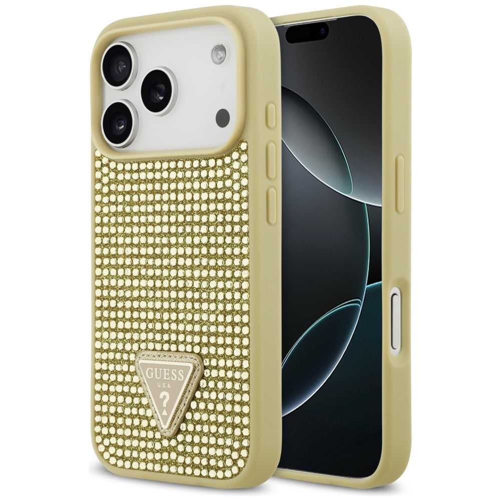 Gæt Rhinestone Triangle Logo iPhone 17 Pro Case - Guld