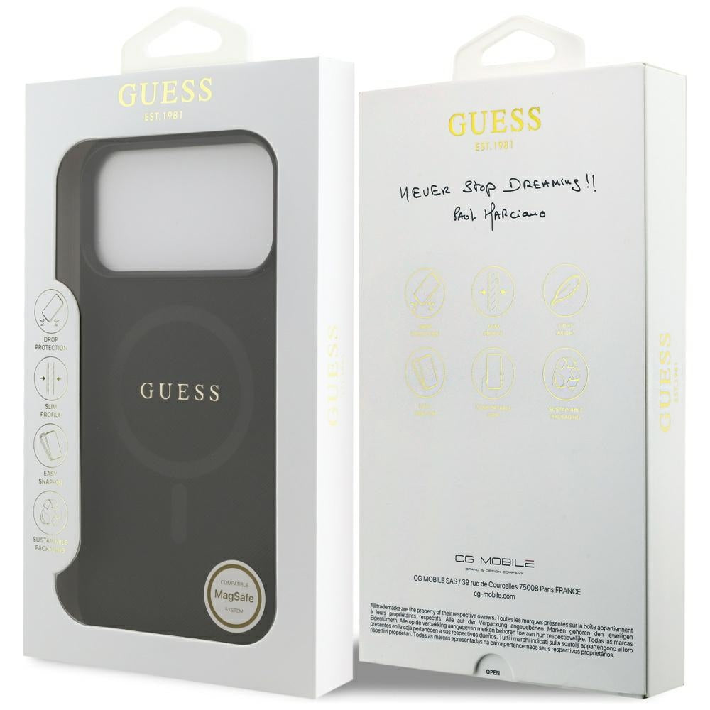 Guess Saffiano Classic Logo MagSafe Case til iPhone 17 Pro Max - sort