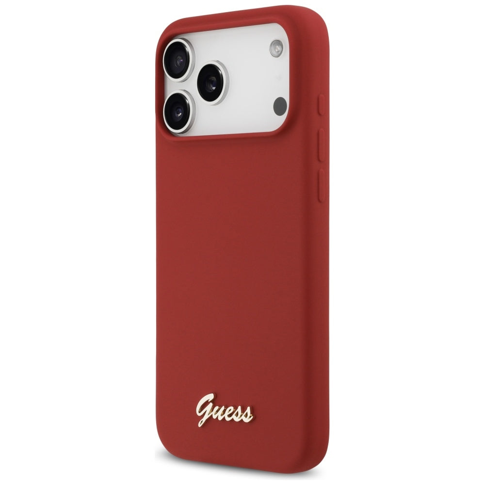 Guess Silicone Script Metal Logo MagSafe Case til iPhone 17 Pro Max - Rød